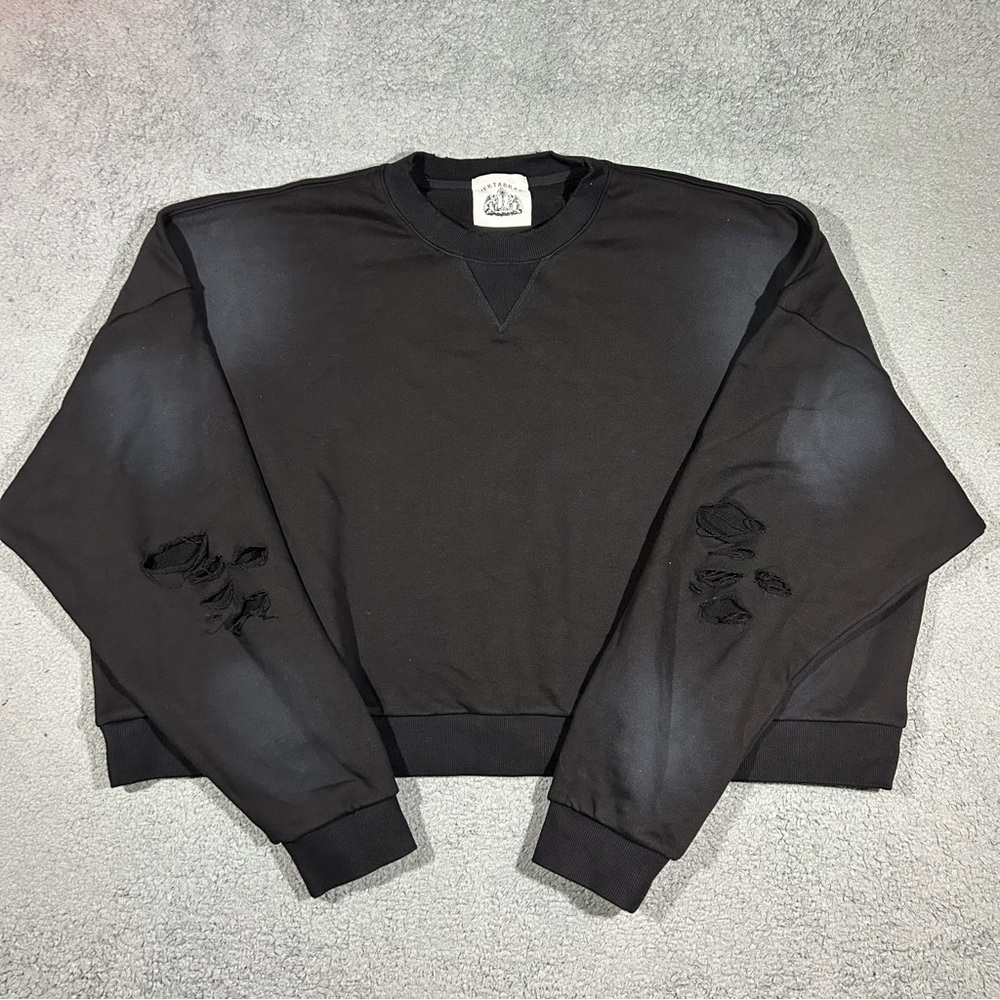 Vertebrae Black Crewneck Sweatshirt Distress Faded Style Boxy Women’s XL #1330